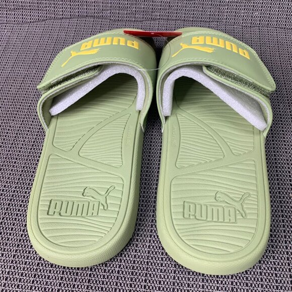 Puma Leadcat men’s Size 9 Calming Green & Yellow Slides Adjustable Sandals - Picture 4 of 5